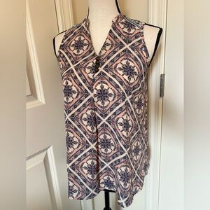 Boho Patterned Sleeveless tunic top with buttons